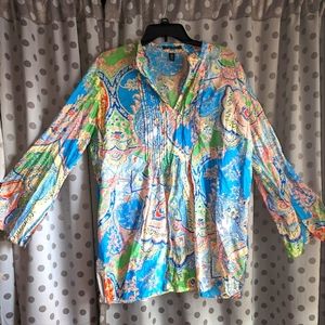 Ralph Lauren Cotton Long Sleeve Pleated Top 1x